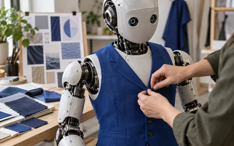 Illustration de la préparation d’une tenue personnalisée pour un robot humanoïde