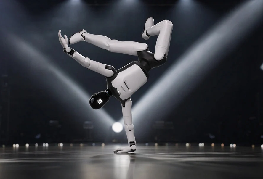 Robot AGIBOT A3 en figure acrobatique sur une main, démonstration constructeur